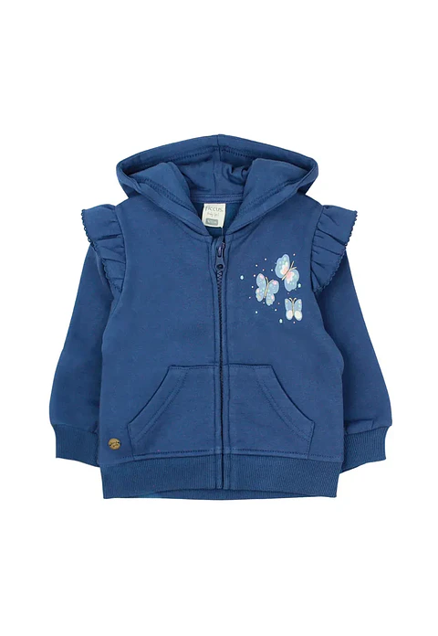 POLERON BEBE FULL ZIPPER CON GORRO EST. FORESTA FICCUS 2520185 AZUL