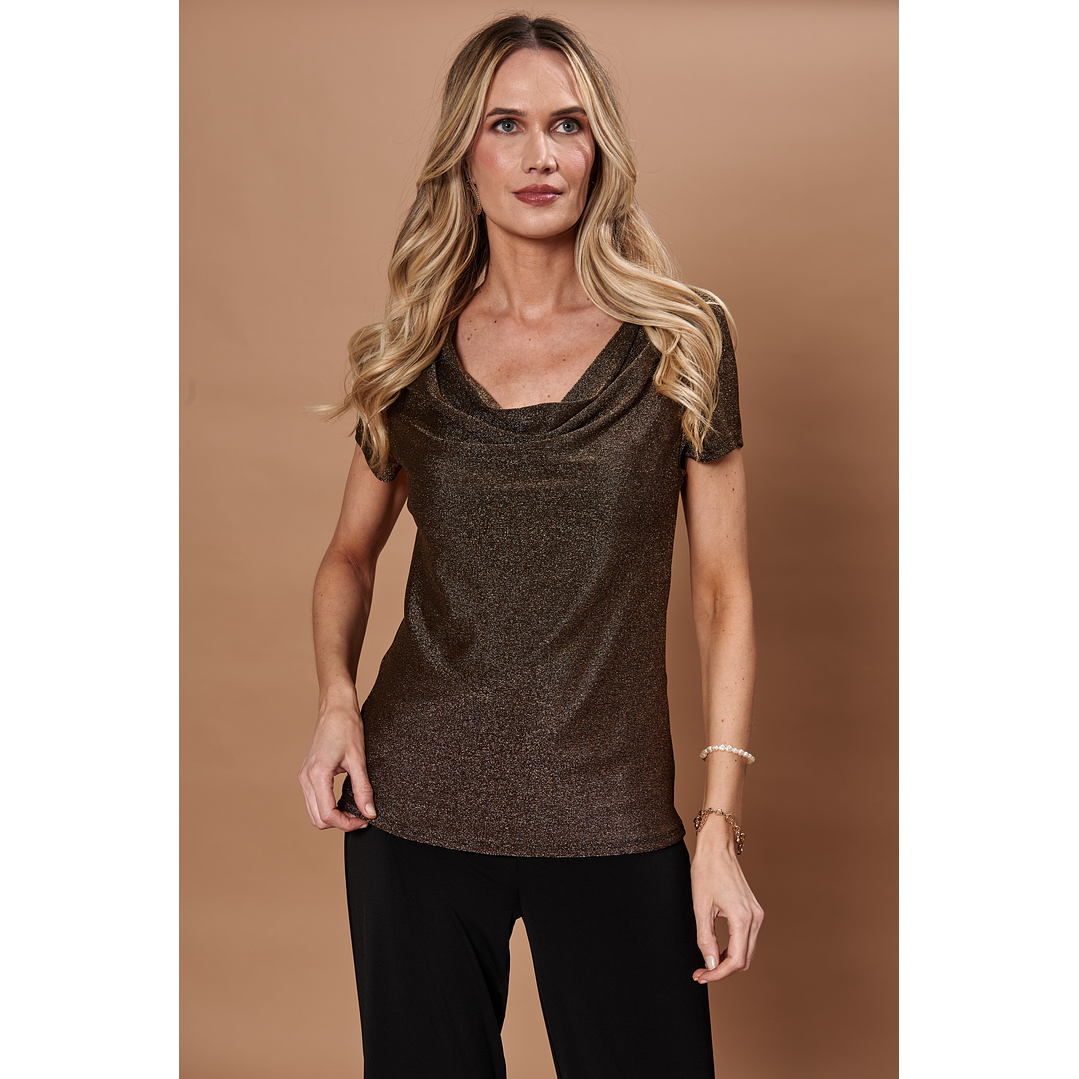 POLERA MUJER C/DRAPEADO M/C LUREX NIGHT GIVE NIGHT N56308 DORADO 1