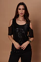 Polera Mujer C/V M/C Hombro Descubierto Lentejuelas Night Give Night N56317 Negro - Miniatura 4