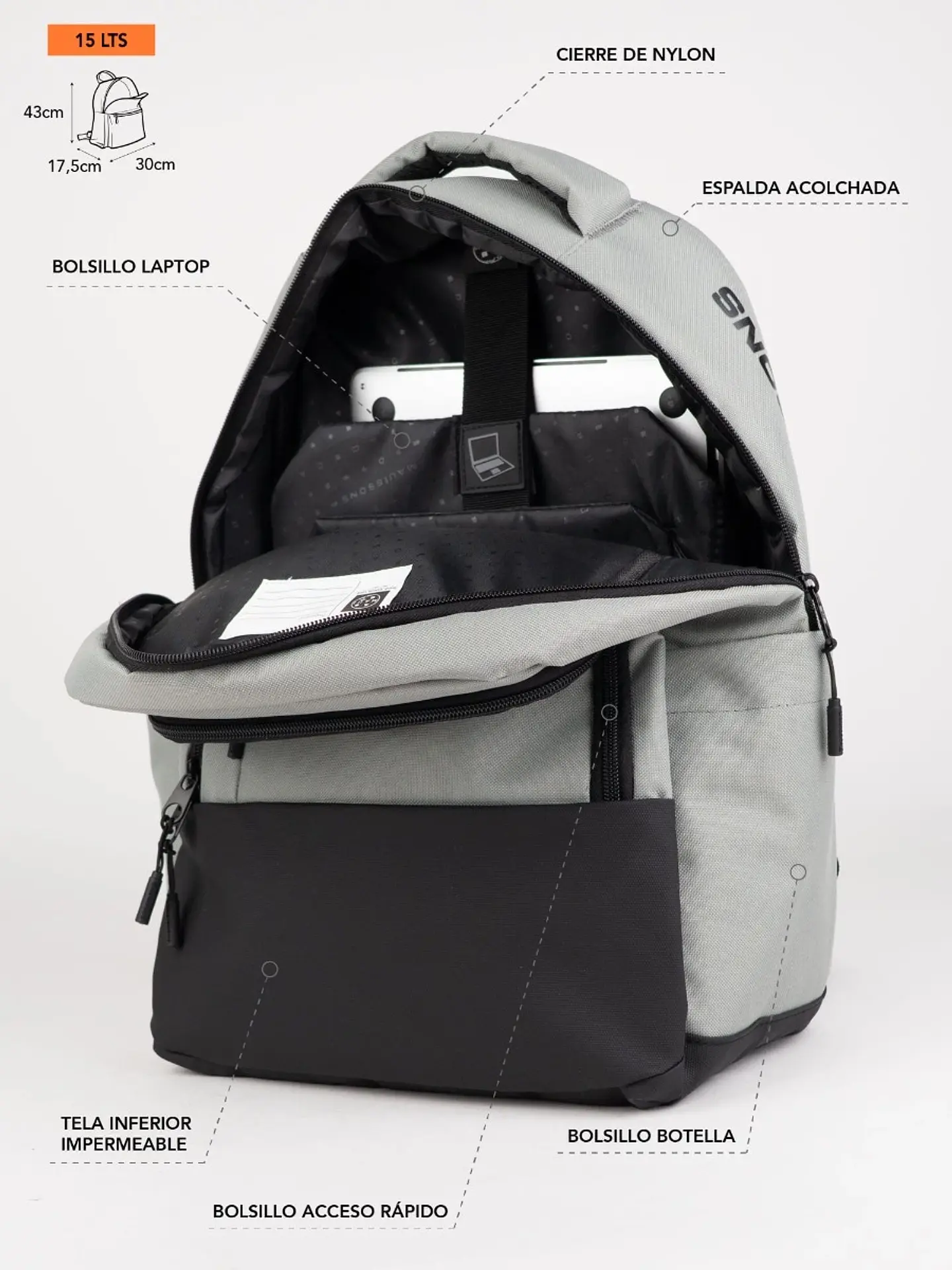 Mochila (Ho) 15 Lt. Maui And Sons 5Am183-Mc26 Gris S/T 2