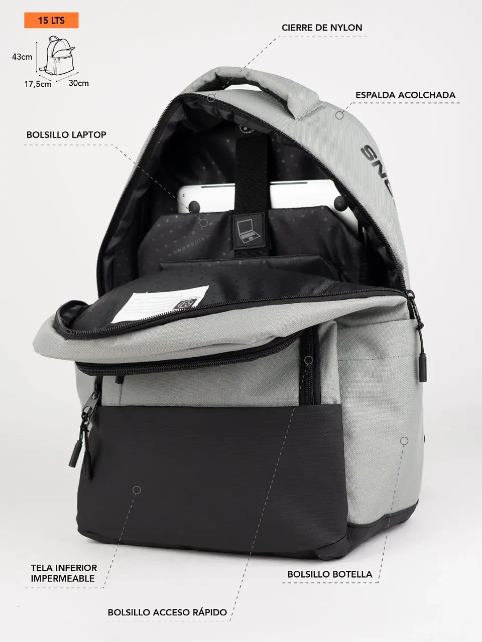 Mochila (Ho) 15 Lt. Maui And Sons 5Am183-Mc26 Gris S/T 2