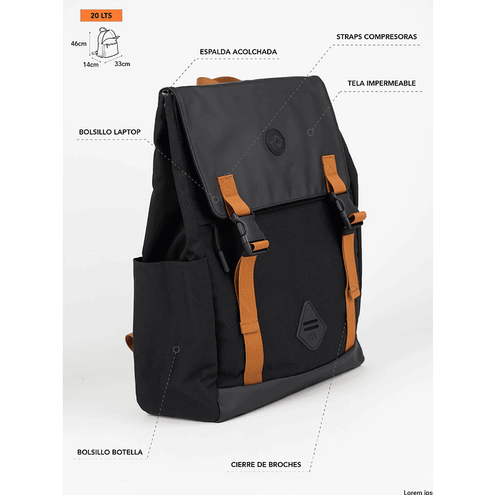 MOCHILA (MU) 20 LT. MAUI AND SONS 5AM197-WC26 NEGRO S/T 2