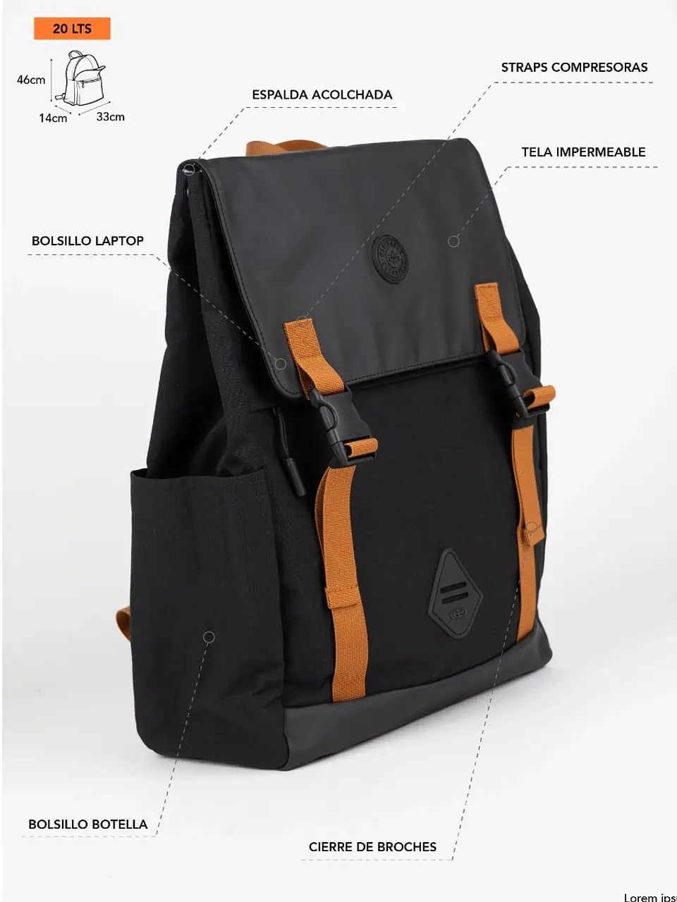 Mochila (Mu) 20 Lt. Maui And Sons 5Am197-Wc26 Negro S/T 2