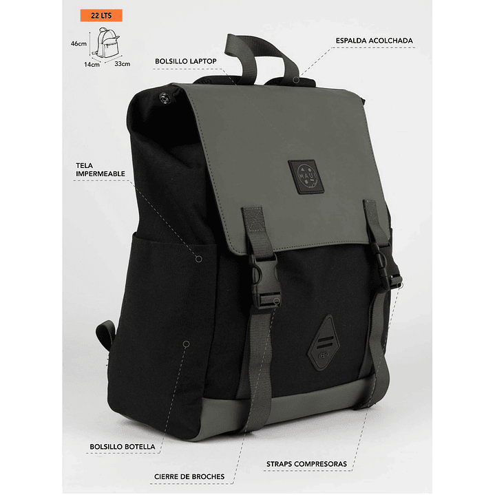 MOCHILA (HO) 20 LT. MAUI AND SONS 5AM185-MC26 VERDE-NEGRO S/T 1