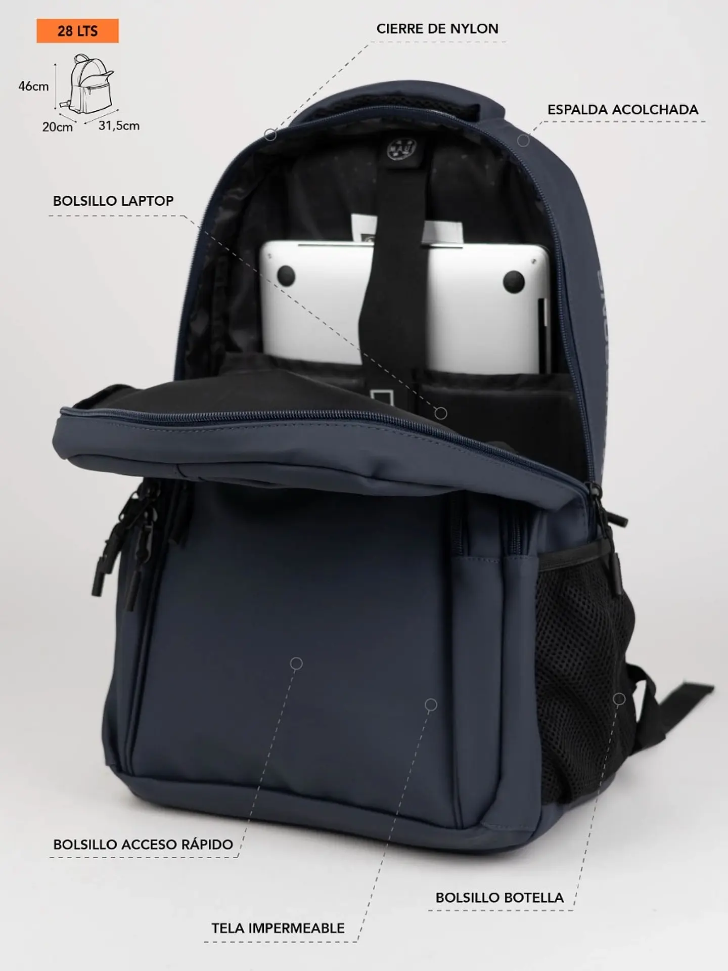Mochila (Ho) 28 Lt. Colegio Maui And Sons 5Am176-Mc26 Navy S/T 8