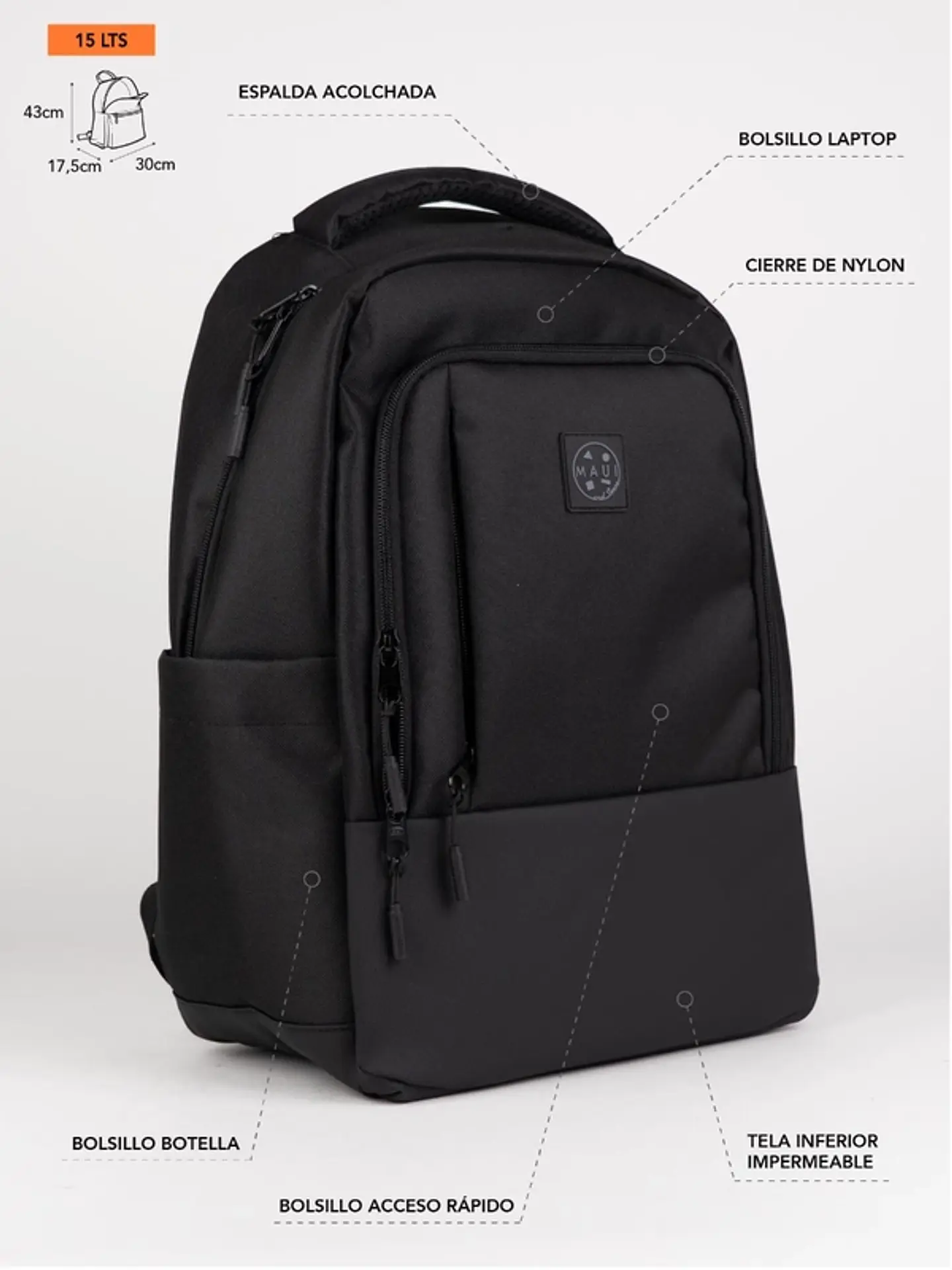 Mochila (Ho) 15 Lt. Maui And Sons 5Am198-Mc26 Negro S/T 4