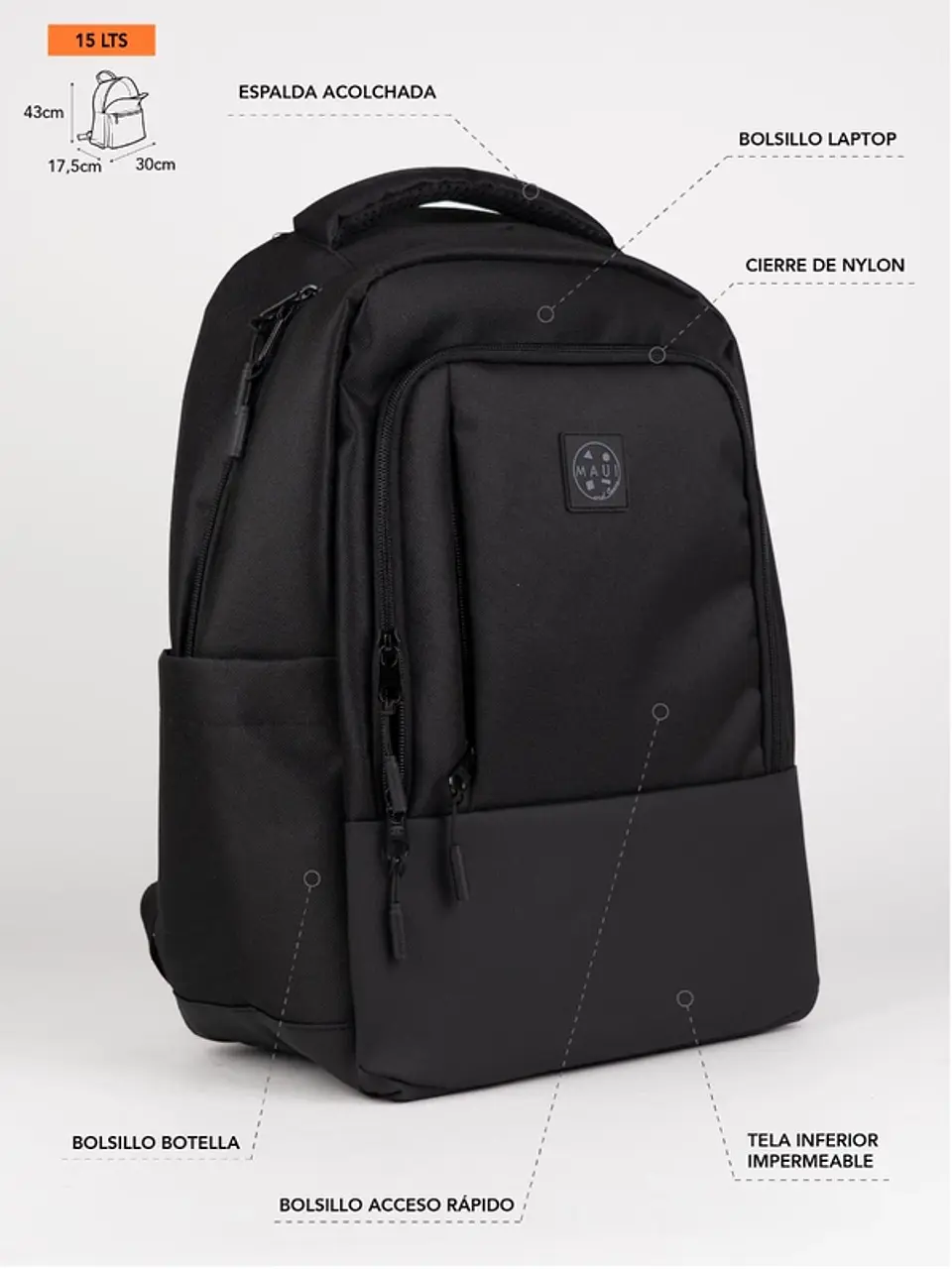 Mochila (Ho) 15 Lt. Maui And Sons 5Am198-Mc26 Negro S/T 4