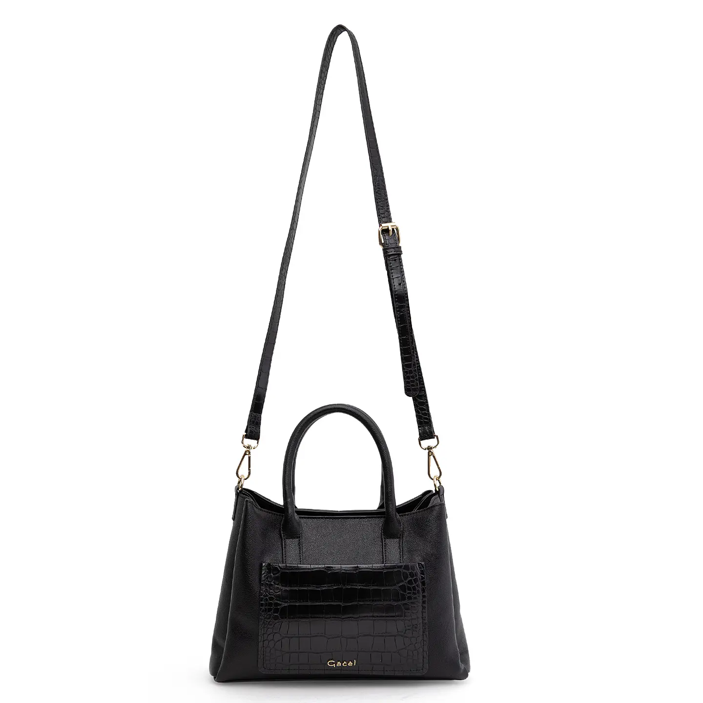 Cartera (Mu) Dos Asas Aligator Mediana Gacel Car3441 Negro S/T 3