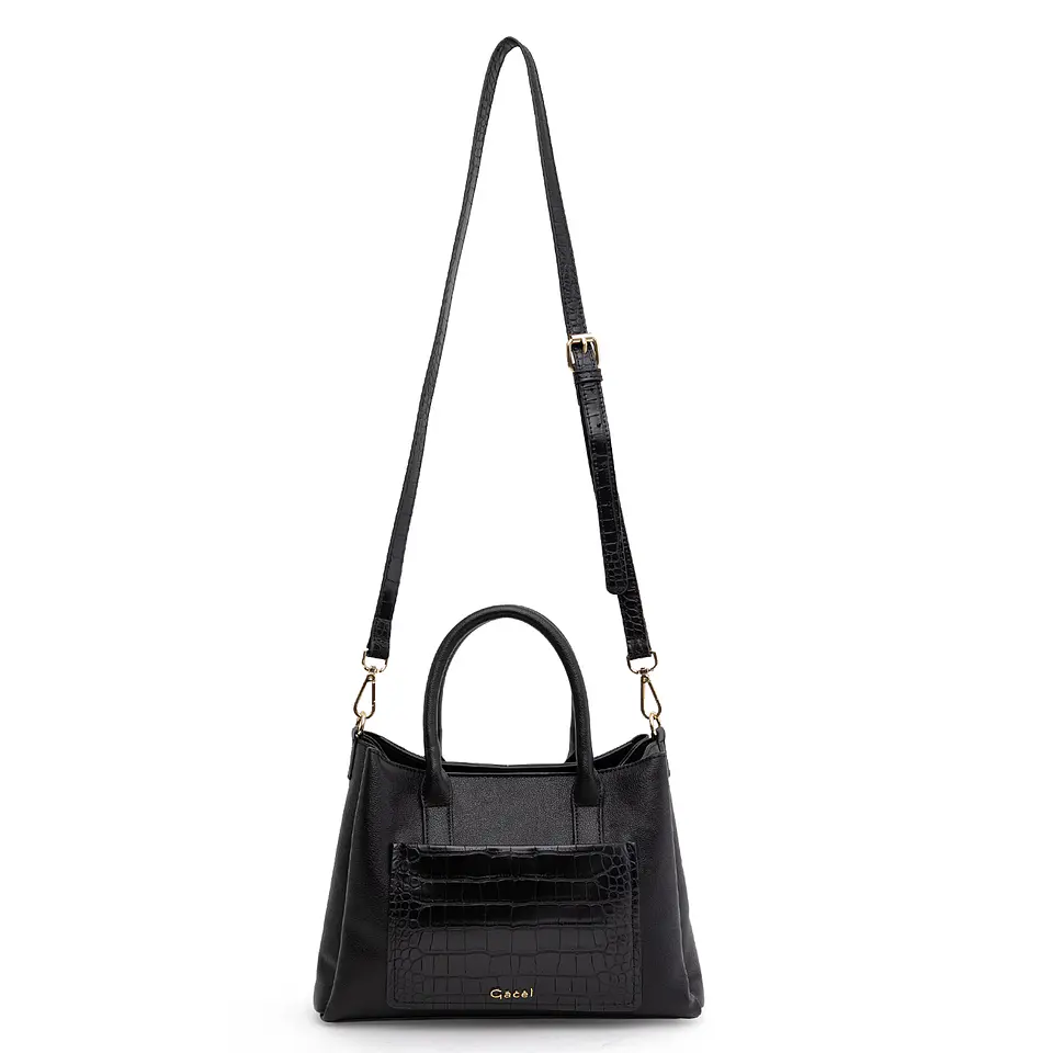 Cartera (Mu) Dos Asas Aligator Mediana Gacel Car3441 Negro S/T 3