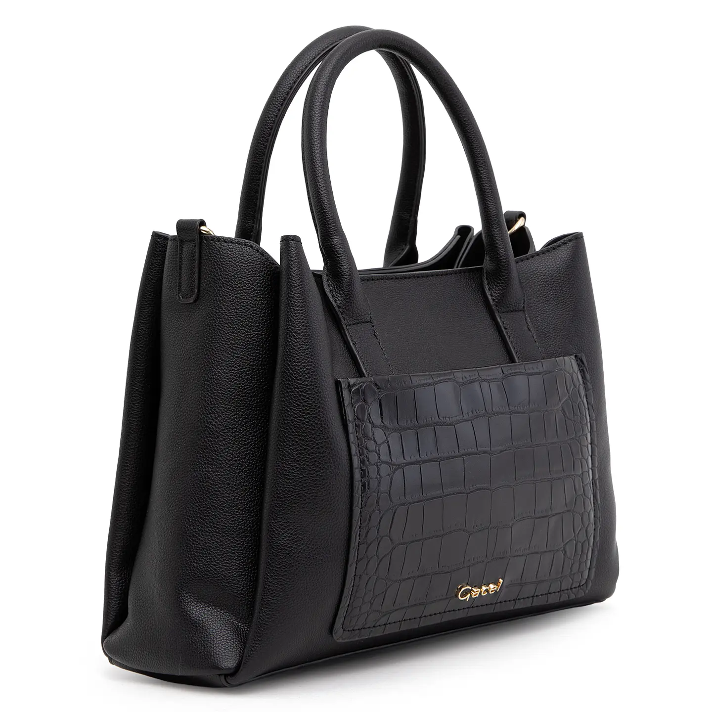 Cartera (Mu) Dos Asas Aligator Mediana Gacel Car3441 Negro S/T 4