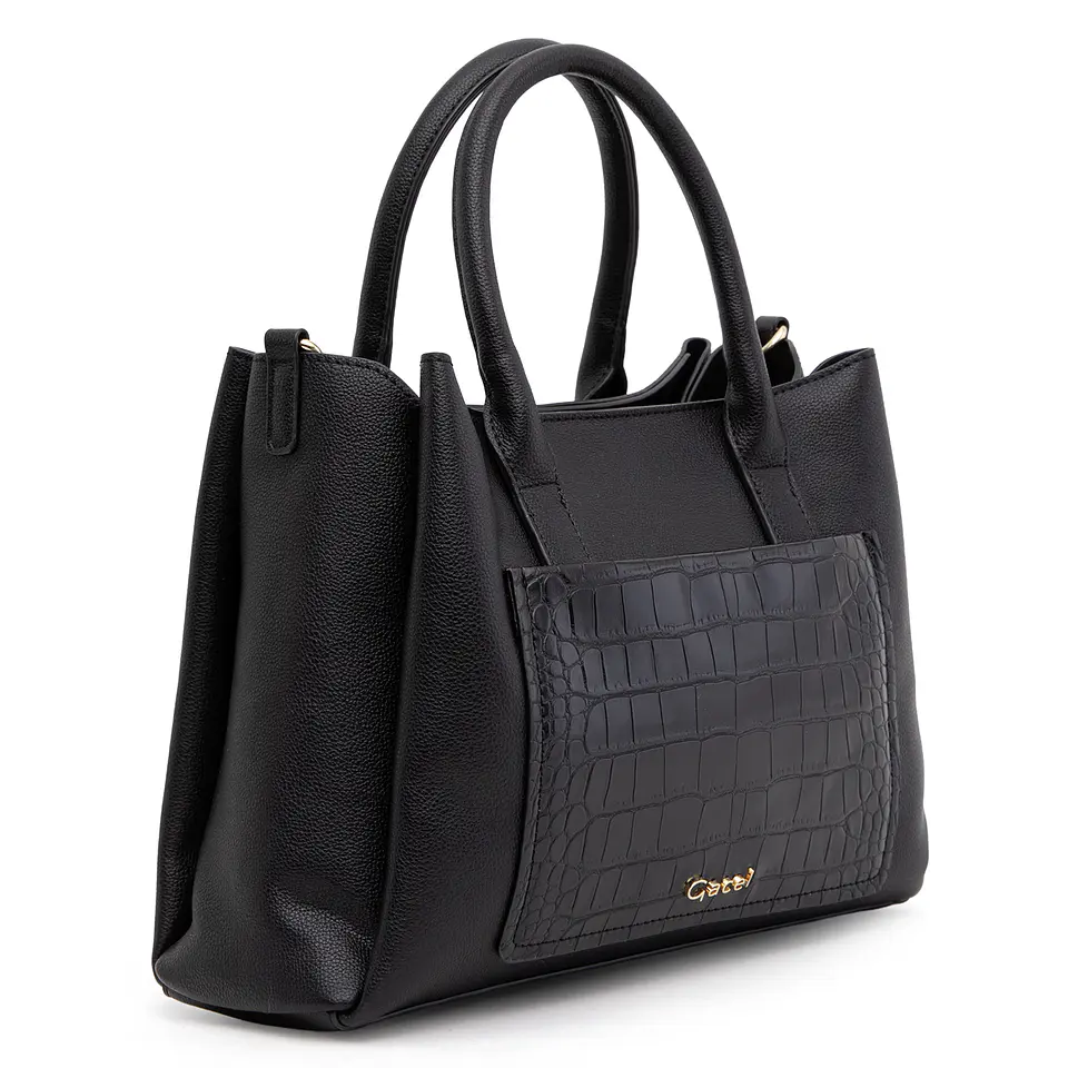 Cartera (Mu) Dos Asas Aligator Mediana Gacel Car3441 Negro S/T 4