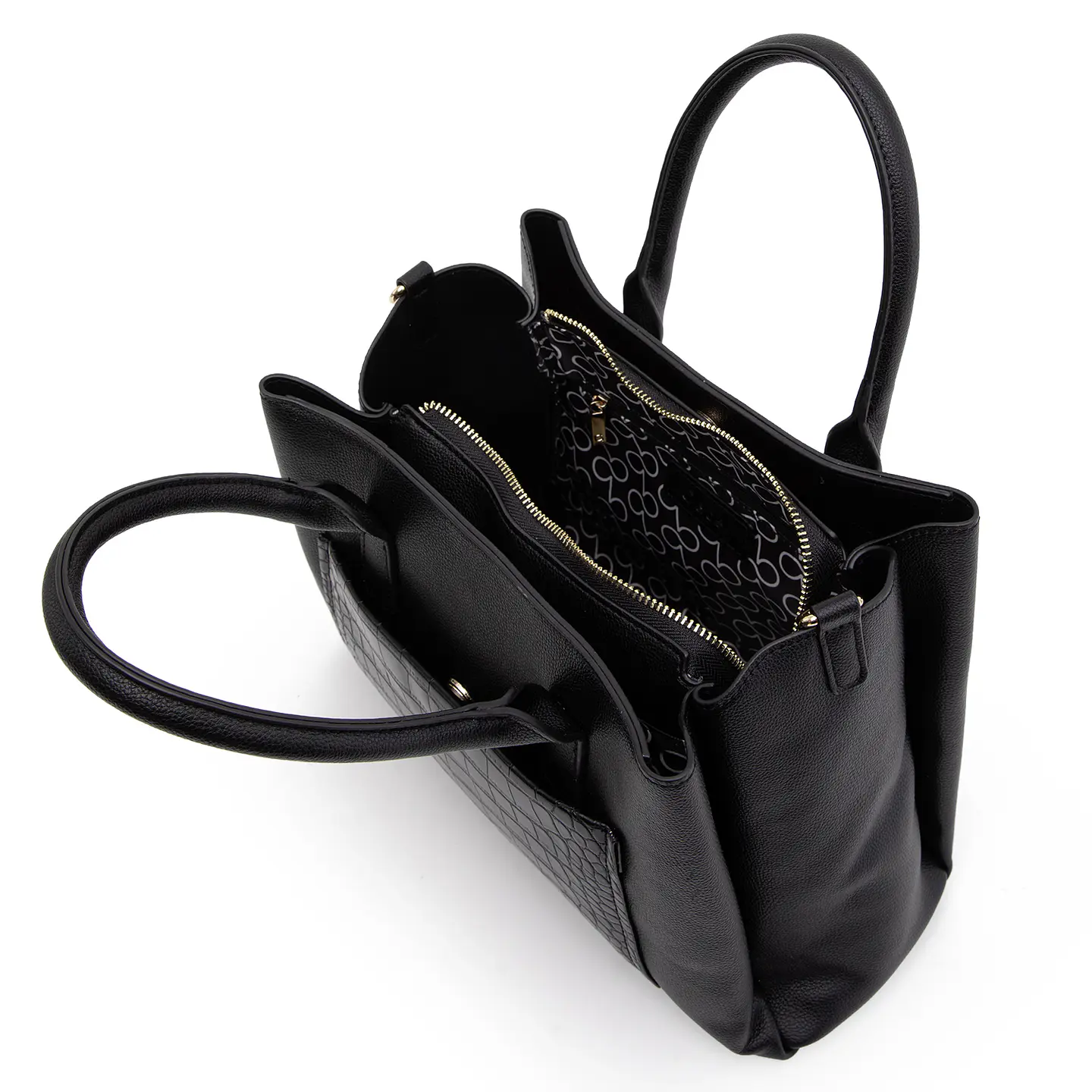 Cartera (Mu) Dos Asas Aligator Mediana Gacel Car3441 Negro S/T 5