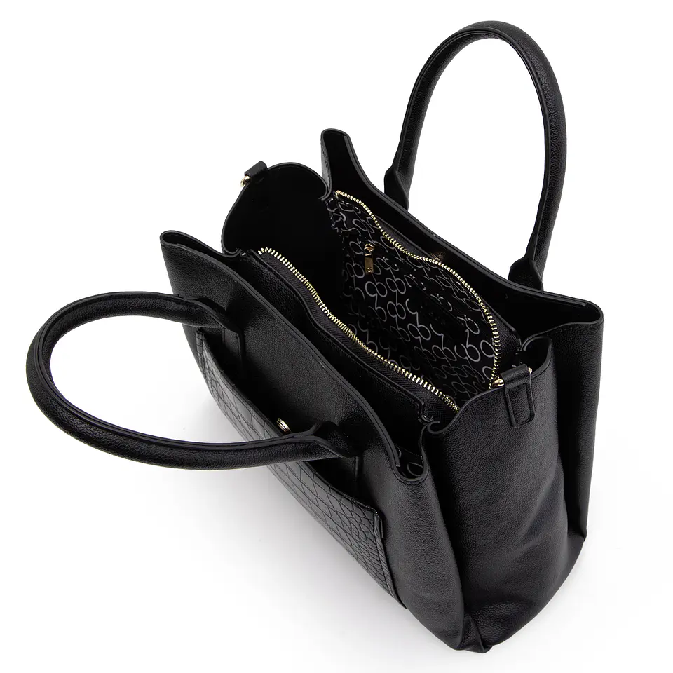 Cartera (Mu) Dos Asas Aligator Mediana Gacel Car3441 Negro S/T 5