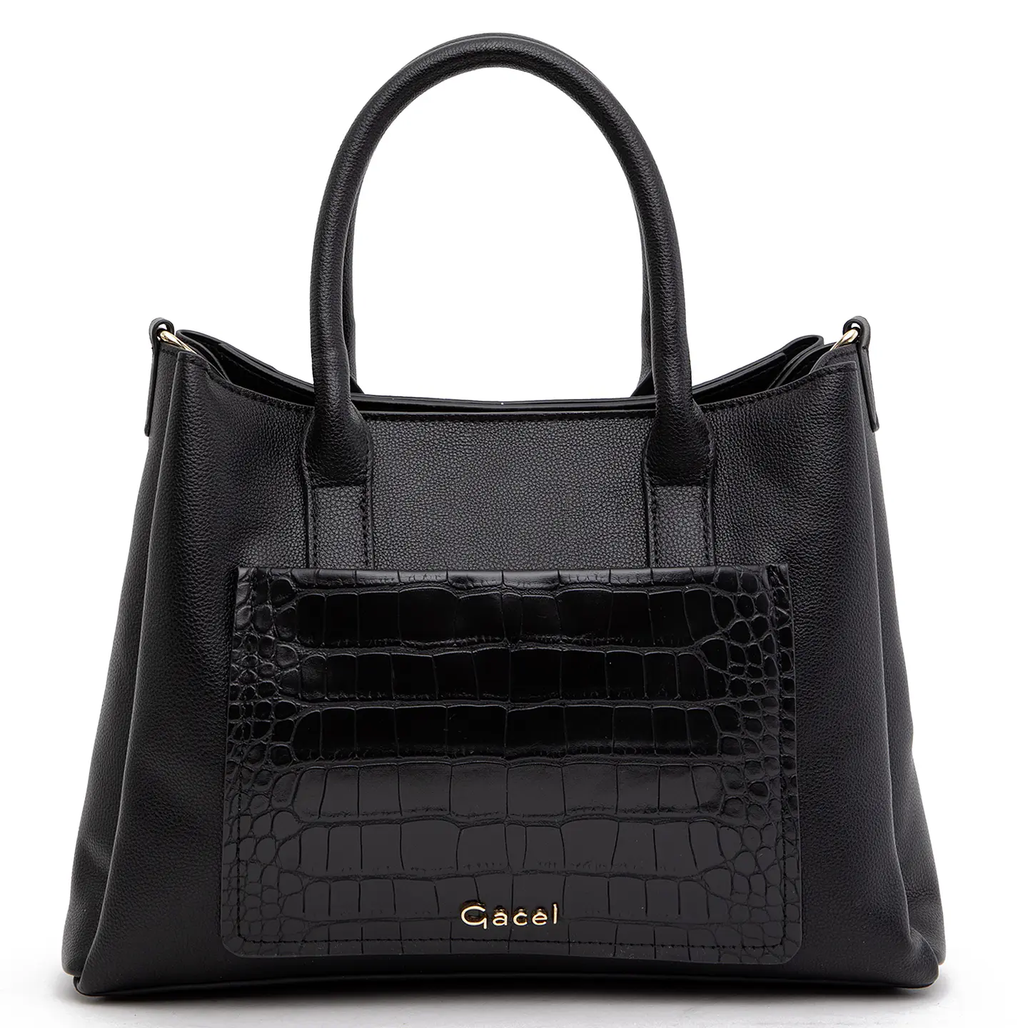 Cartera (Mu) Dos Asas Aligator Mediana Gacel Car3441 Negro S/T 1