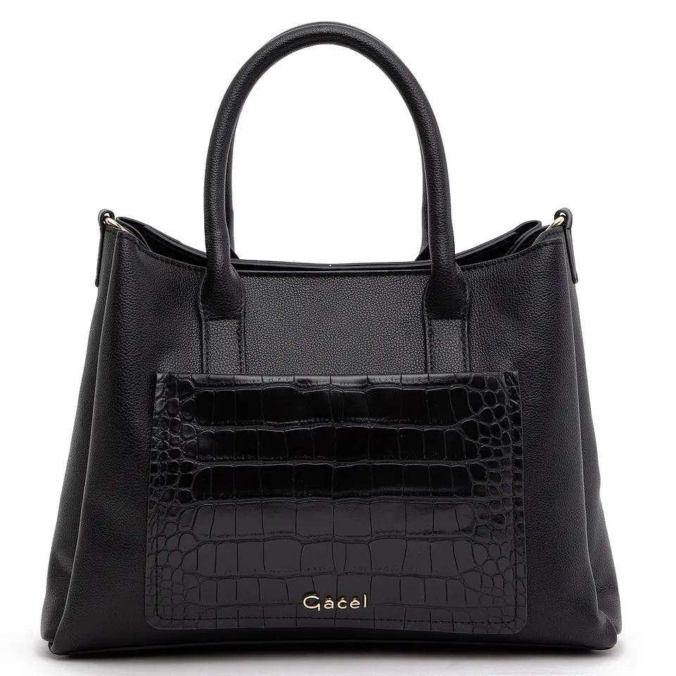 Cartera (Mu) Dos Asas Aligator Mediana Gacel Car3441 Negro S/T 1