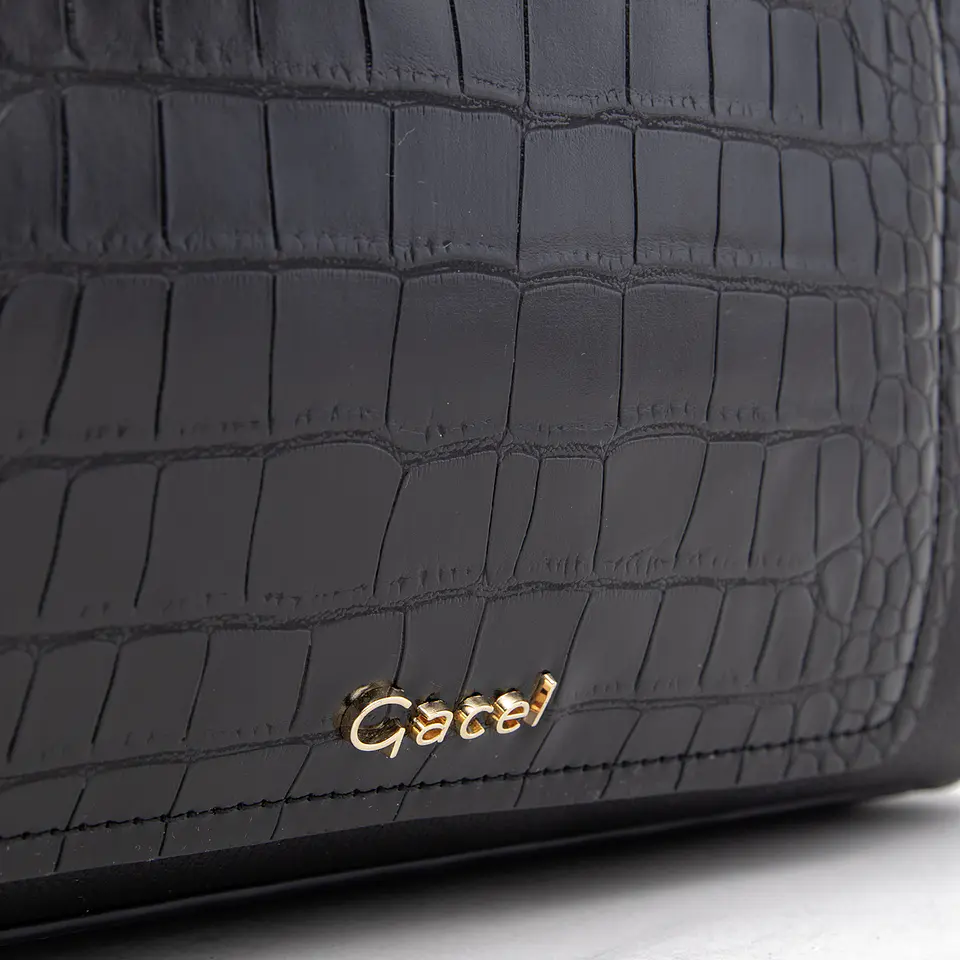 Cartera (Mu) Dos Asas Aligator Mediana Gacel Car3441 Negro S/T 6