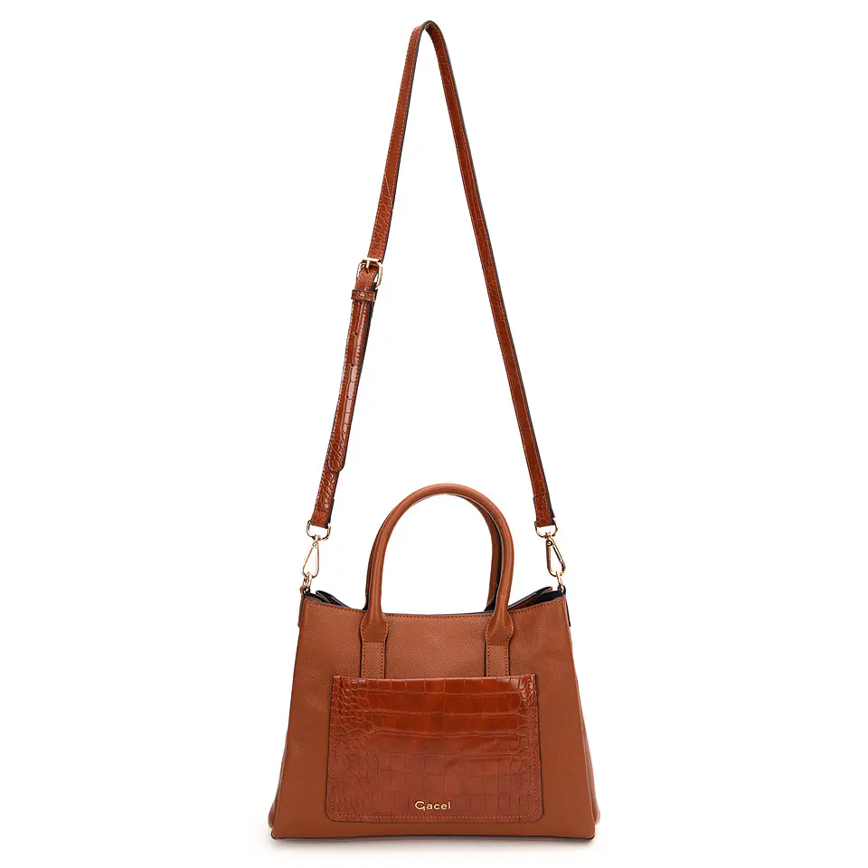 Cartera (Mu) Dos Asas Aligator Mediana Gacel Car3440 Tostado S/T 2