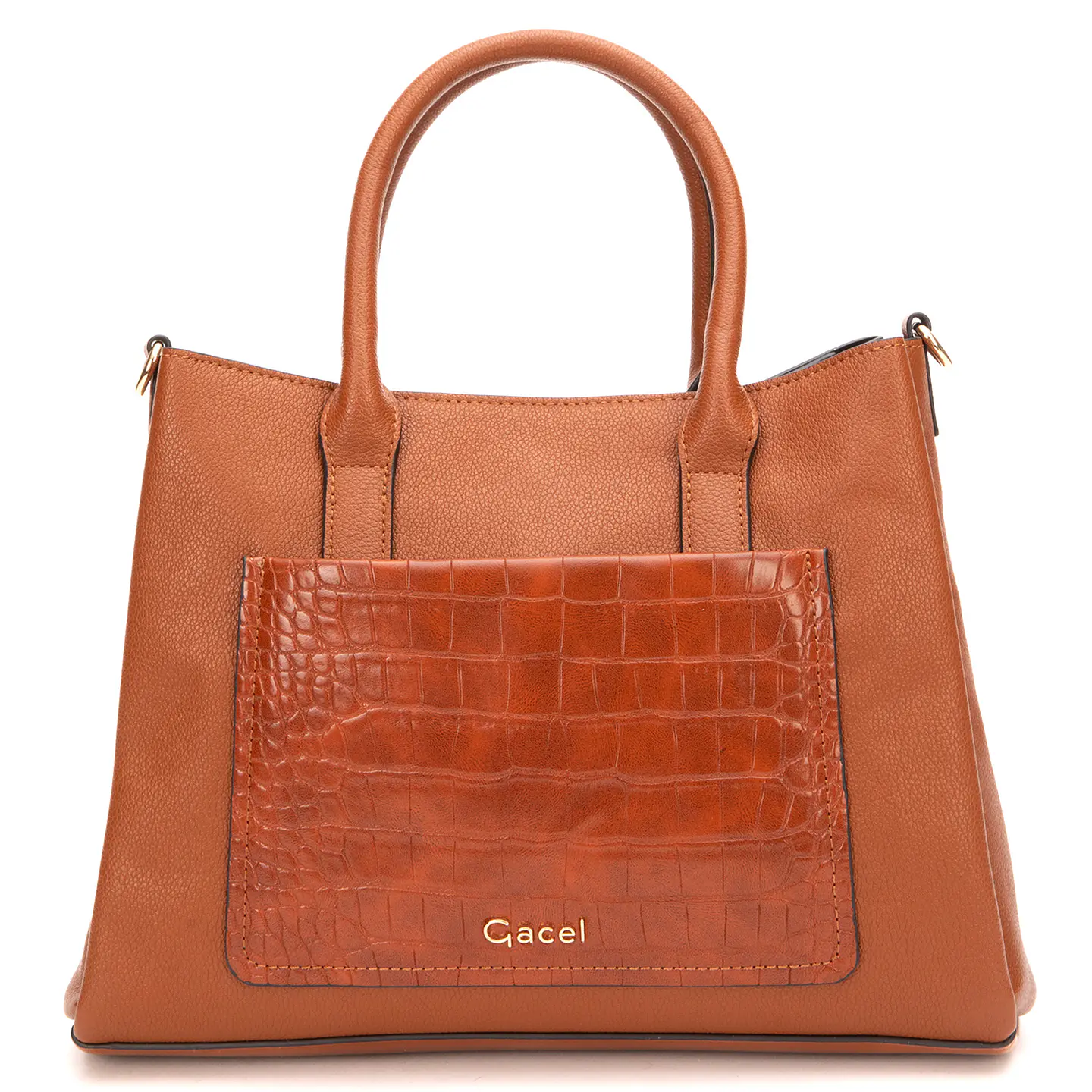 Cartera (Mu) Dos Asas Aligator Mediana Gacel Car3440 Tostado S/T 1