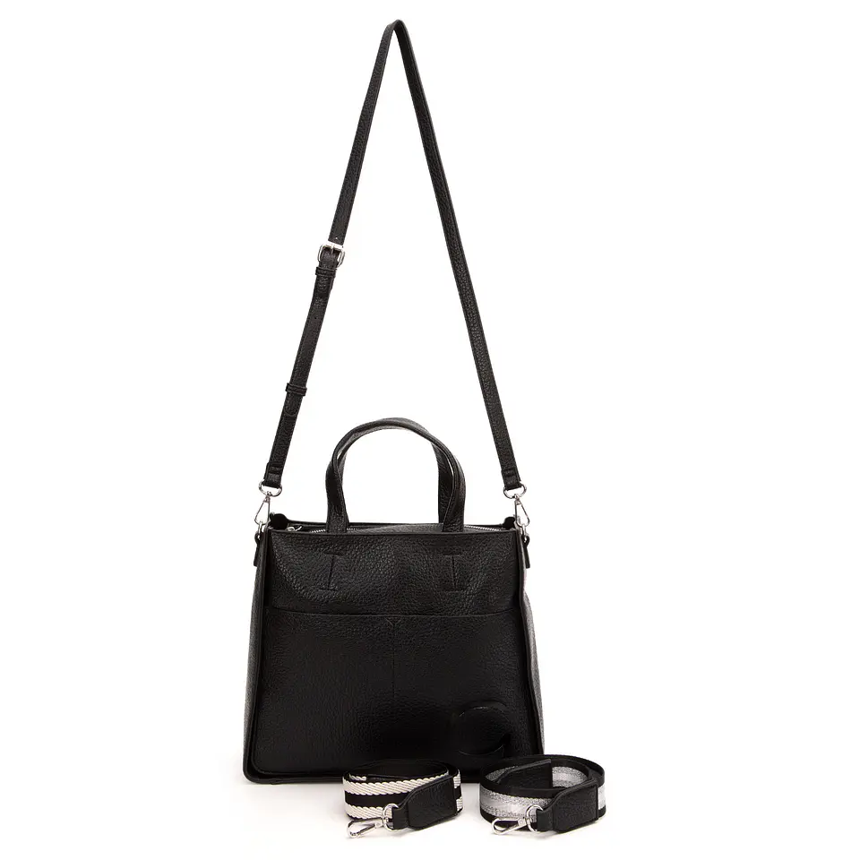 Cartera (Mu) Dos Asas Est. Graneado Grande Gacel Car3422 Negro S/T 2