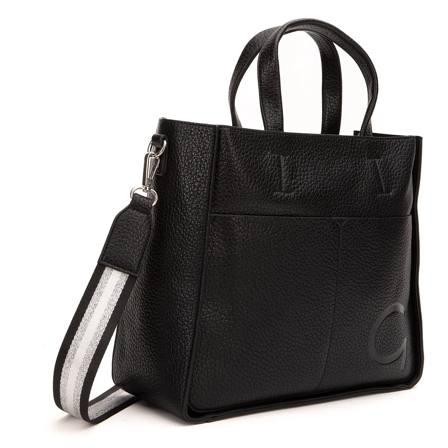 Cartera (Mu) Dos Asas Est. Graneado Grande Gacel Car3422 Negro S/T 3