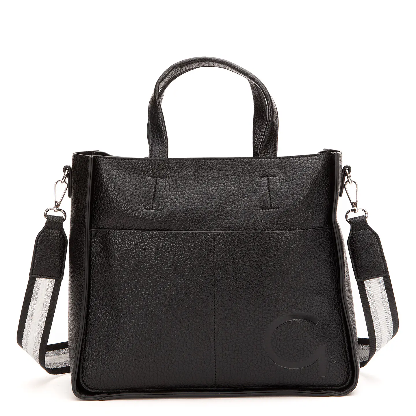 Cartera (Mu) Dos Asas Est. Graneado Grande Gacel Car3422 Negro S/T 1