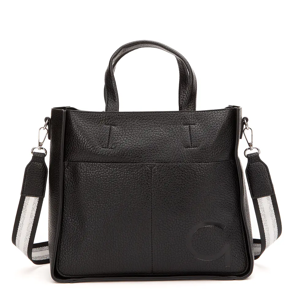 Cartera (Mu) Dos Asas Est. Graneado Grande Gacel Car3422 Negro S/T 1