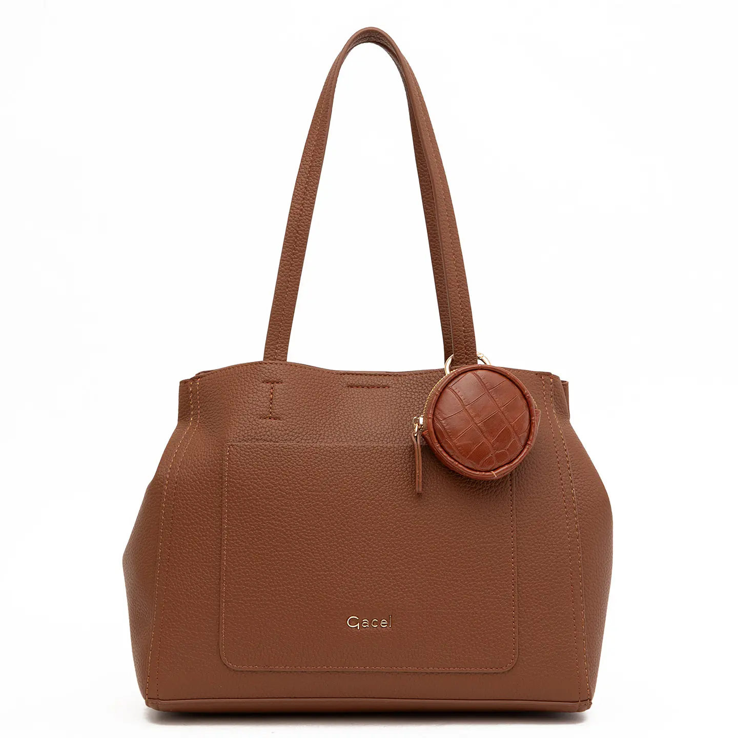 Cartera (Mu) Dos Asas Graneado Mediana Gacel Car3497 Tostado S/T 1