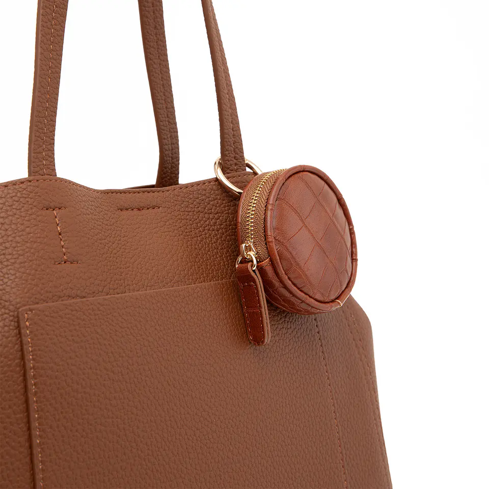 Cartera (Mu) Dos Asas Graneado Mediana Gacel Car3497 Tostado S/T 4