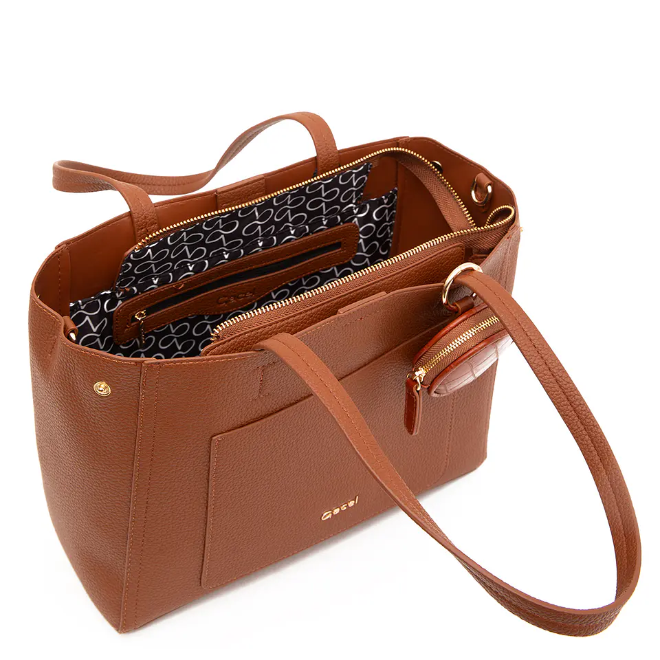 Cartera (Mu) Dos Asas Graneado Mediana Gacel Car3497 Tostado S/T 5