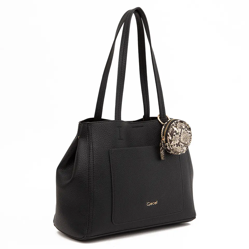 Cartera (Mu) Dos Asas Graneado Mediana Gacel Car3496 Negro S/T 1
