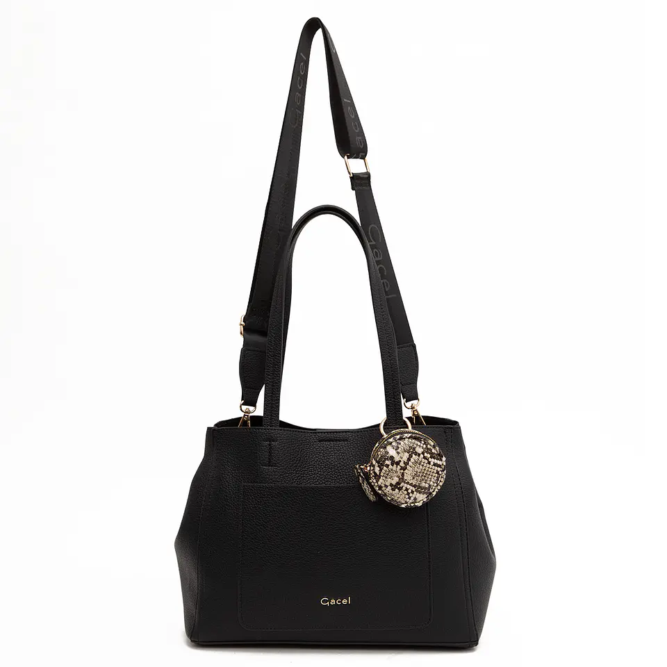 Cartera (Mu) Dos Asas Graneado Mediana Gacel Car3496 Negro S/T 5