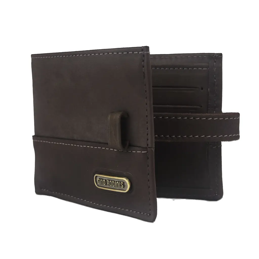 BILLETERA HOMBRE CUERO GRASO TARJETAS C/PASADOR GINO RODINIS CAFE 2