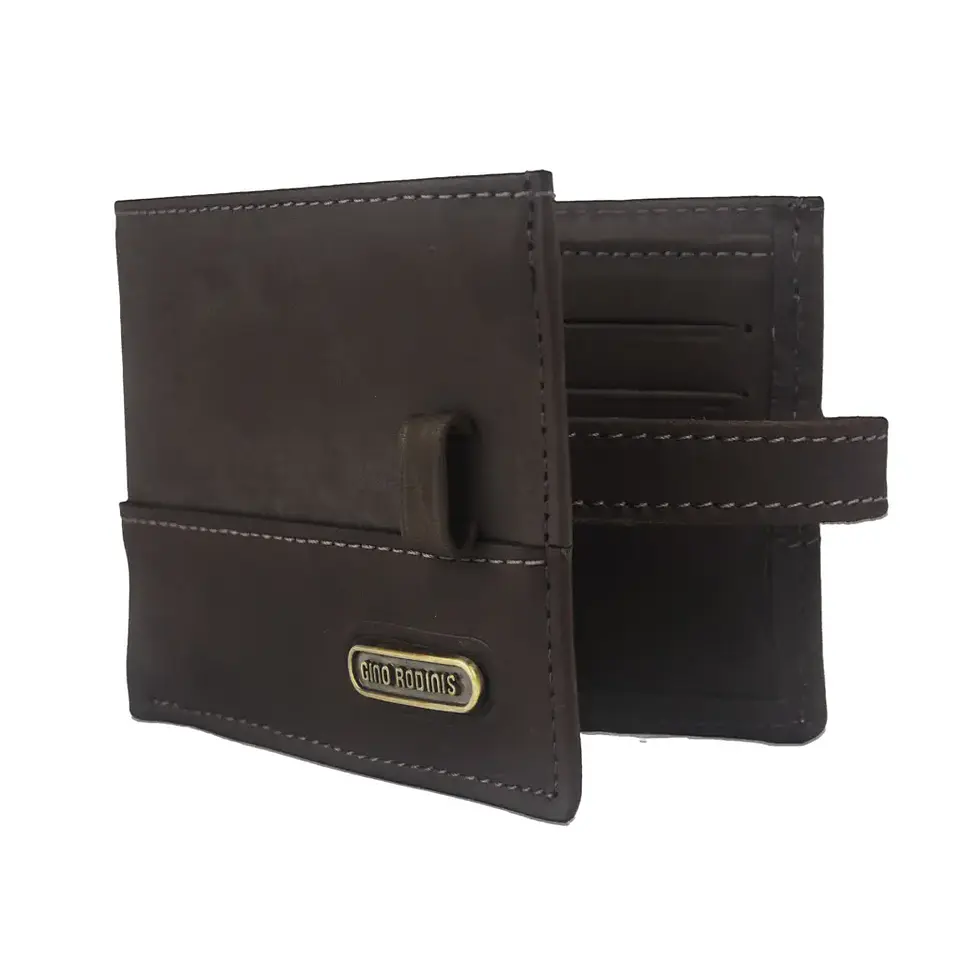 Billetera Hombre Cuero Graso Tarjetas C/Pasador Gino Rodinis Cafe 2