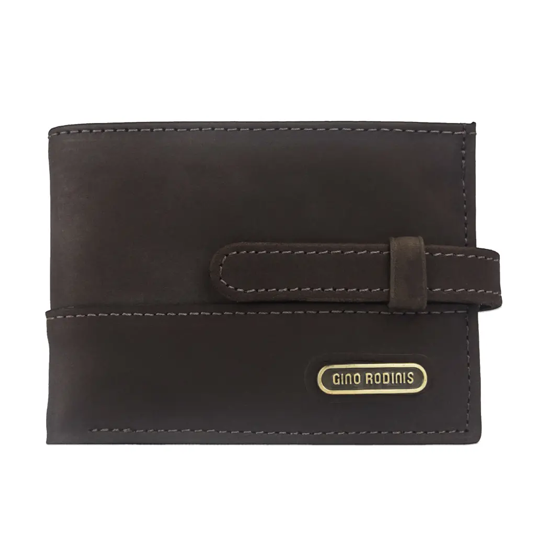 BILLETERA HOMBRE CUERO GRASO TARJETAS C/PASADOR GINO RODINIS CAFE 1