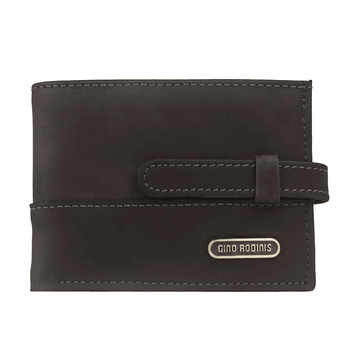 BILLETERA HOMBRE CUERO GRASO TARJETAS C/PASADOR GINO RODINIS CAFE 1