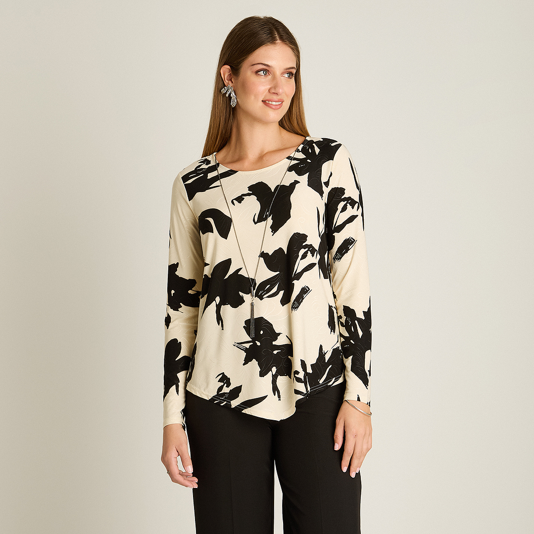 POLERA (MU) M/L C/P EST. APLIC COLLAR LORENZO IMP. 108507 NEGRO  1