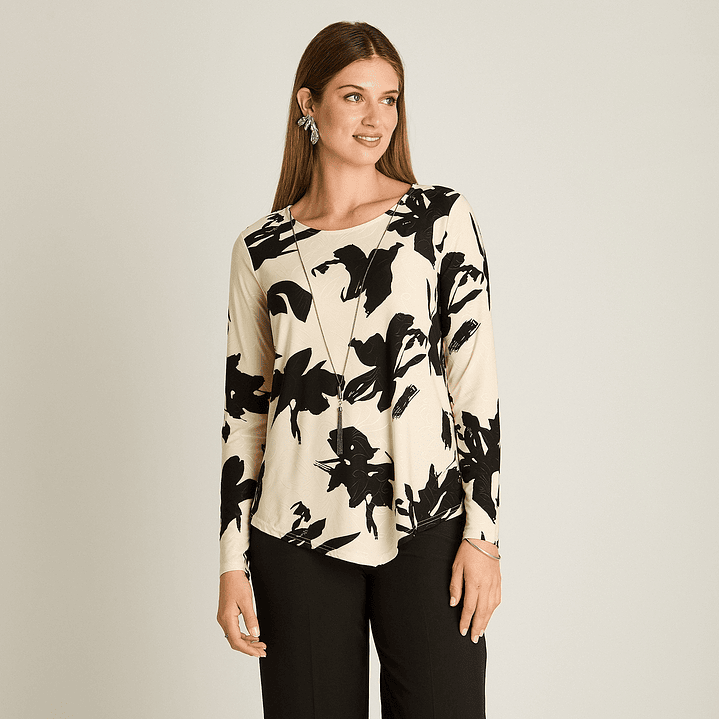 POLERA (MU) M/L C/P EST. APLIC COLLAR LORENZO IMP. 108507 NEGRO  1