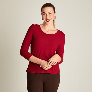 Polera Rib Rojo Manga 3/4 con Aplicación en Hombros 108504