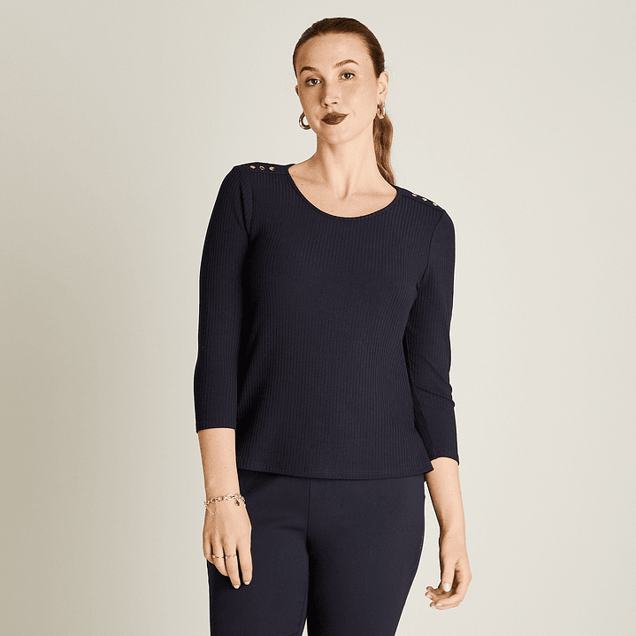 POLERA (MU) M/3/4 C/P APLIC EN HOMBROS LISA LORENZO IMP. 108504 AZUL  1