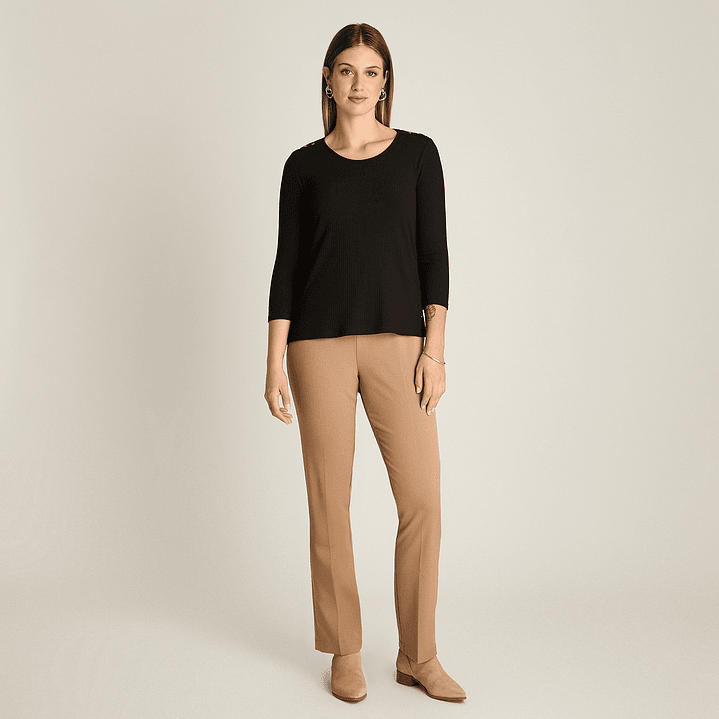 POLERA (MU) M/3/4 C/P APLIC EN HOMBROS LISA LORENZO IMP. 108504 NEGRO  1