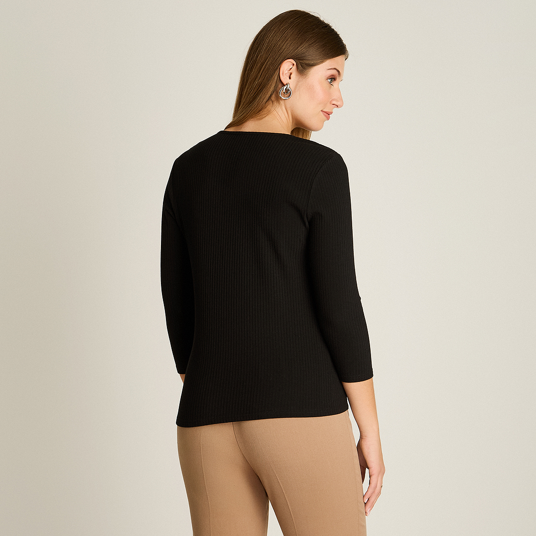 POLERA (MU) M/3/4 C/P APLIC EN HOMBROS LISA LORENZO IMP. 108504 NEGRO  2