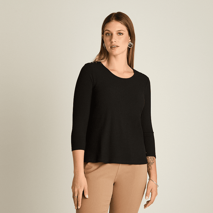 POLERA (MU) M/3/4 C/P APLIC EN HOMBROS LISA LORENZO IMP. 108504 NEGRO  4