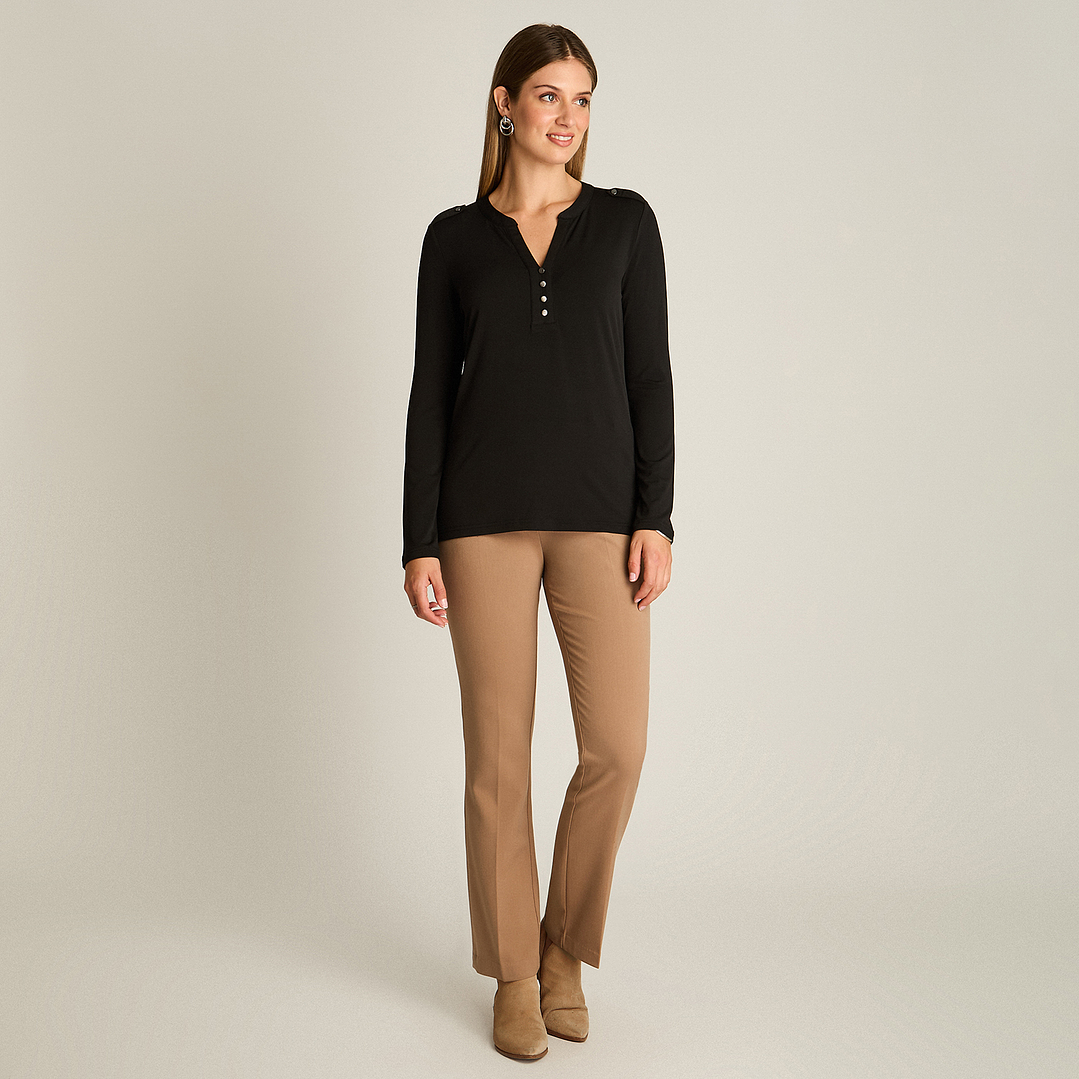 POLERA (MU) M/L C/MAO APLIC BOTONES LISA LORENZO IMP. 108506 NEGRO  1