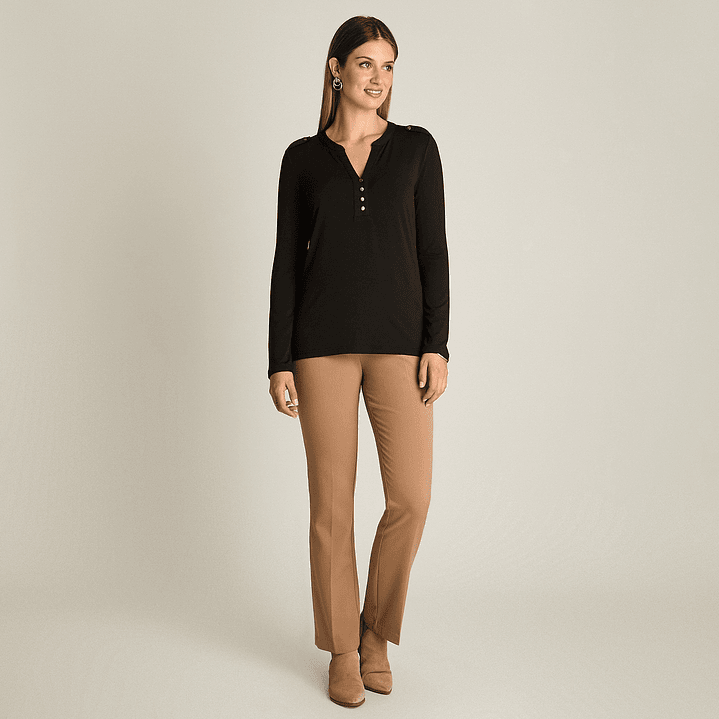 POLERA (MU) M/L C/MAO APLIC BOTONES LISA LORENZO IMP. 108506 NEGRO  1