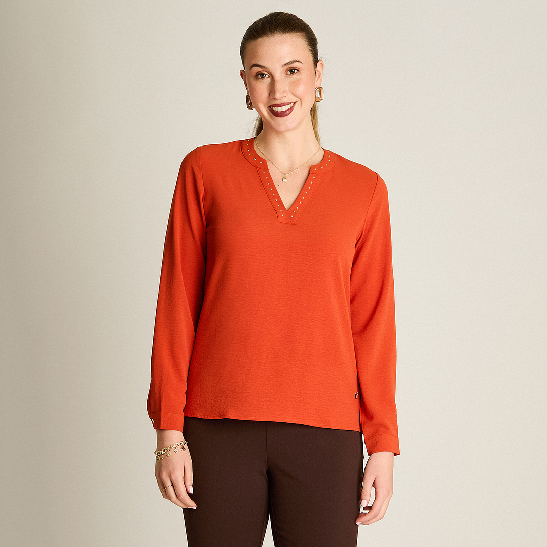 BLUSA (MU) M/L C/MAO APLIC STRASS LISA LORENZO IMP. 208509 TERRACOTA  4