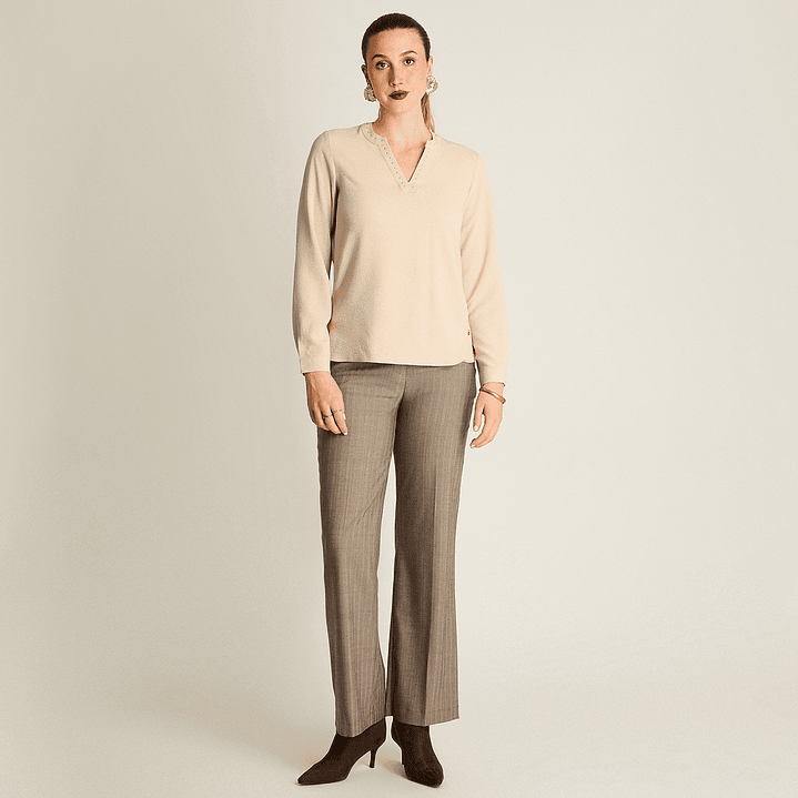 BLUSA (MU) M/L C/MAO APLIC STRASS LISA LORENZO IMP. 208509 BEIGE  1