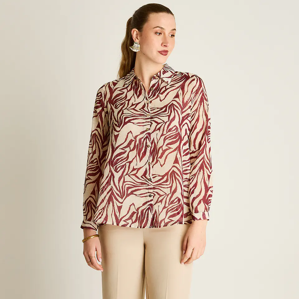 Blusa Camisera Burdeo Estampada Con Lurex 208507 1