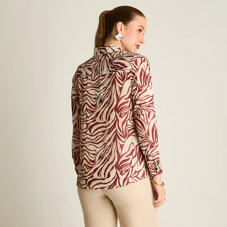 Blusa Camisera Burdeo Estampada Con Lurex 208507 3