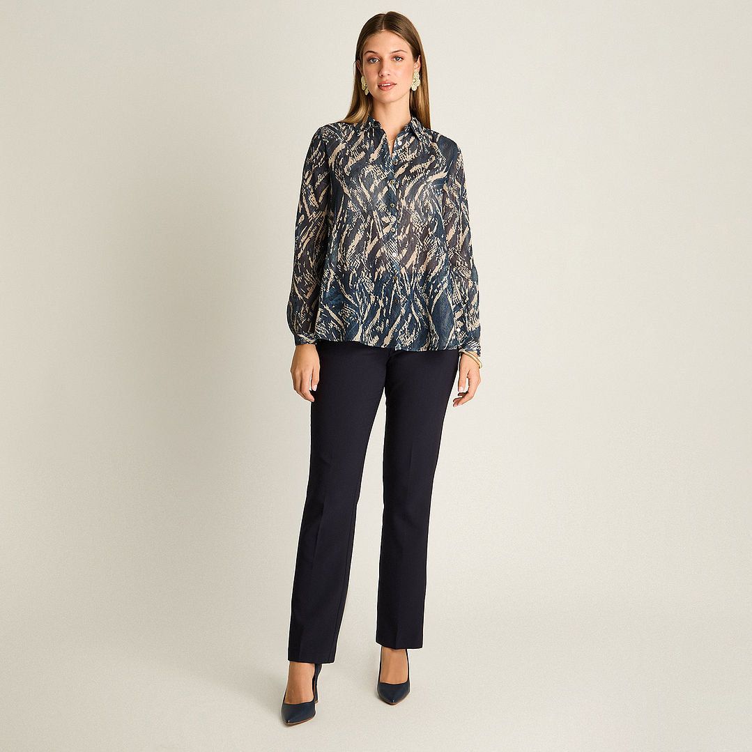 BLUSA (MU) M/L CAMISERA EST. APLIC LUREX LORENZO IMP. 208507 AZUL  1