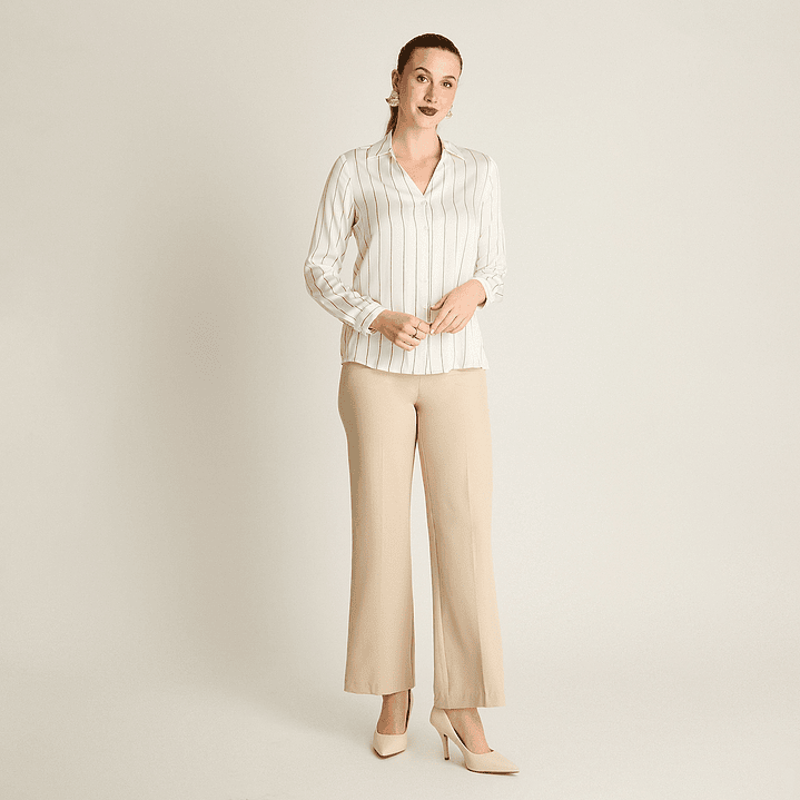 BLUSA (MU) M/L CAMISERA SATIN BASICA LISA LORENZO IMP. 208505 CRUDO  1